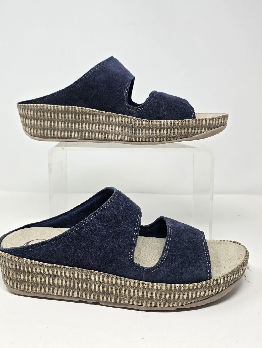 Fitflop Womens Size 10 Lolla Leather Suede Slide Slip On Navy Sandals
